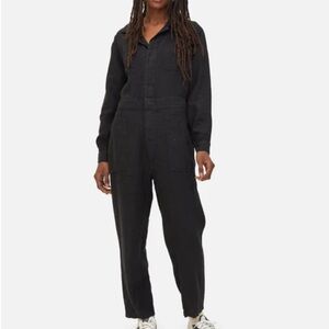 Nwt‎ mate the label linen long sleeve jumpsuit black size small womens